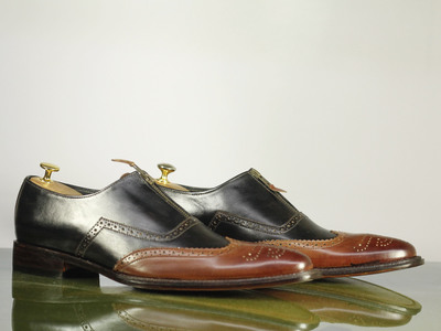Hand Crafted Men's Wing Tip Casual Shoes, Men's Black & Brown Leather Shoes