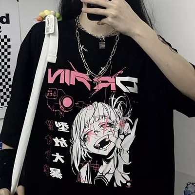 Cute Japanese Girl Punk Goth Print Graphic Casual Short Sleeve Shirt Tee T-shirt E-Girl Kawaii Korean Japanese Harajuku Retro Streetwear Aesthetic