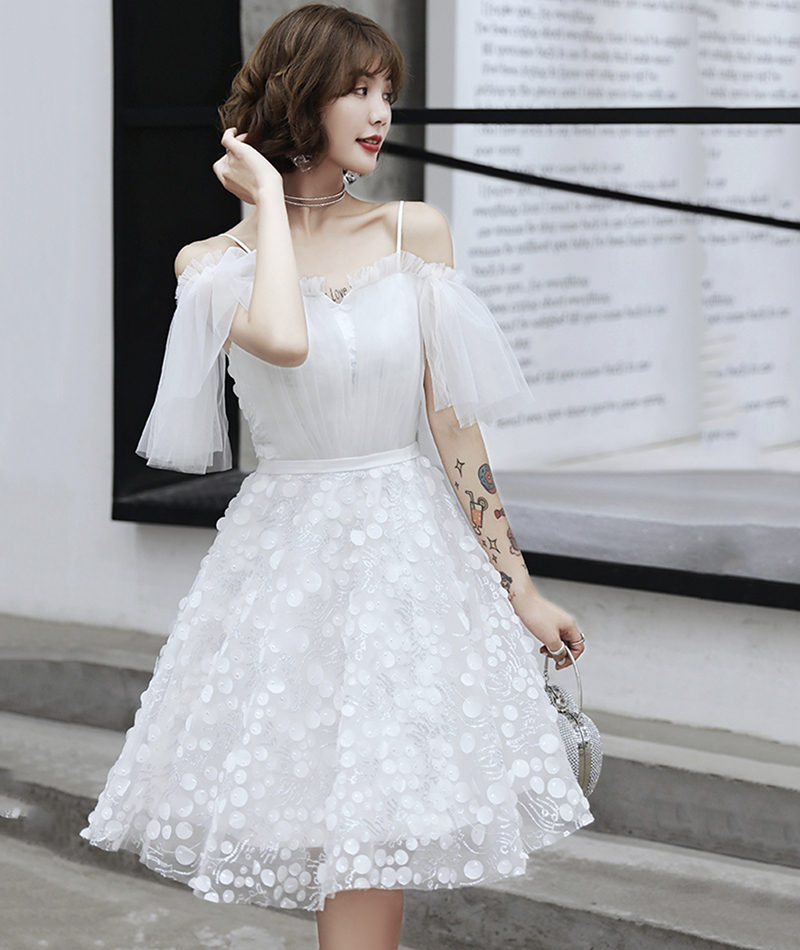 White tulle short prom dress party dress