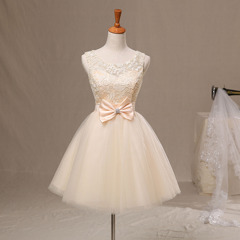 Lovely round neck lace mini prom dress, homecoming dresses