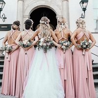 Multi A-Line Pink Chiffon Long Bridesmaid Dresses Evening Party Dresses - Thumbnail 1