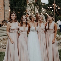 Multi A-Line Pink Chiffon Long Bridesmaid Dresses Evening Party Dresses - Thumbnail 2