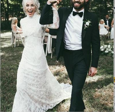 Bohemia Long Sleeves Open Back Lace Wedding Dresses, Retro Wedding Dresses