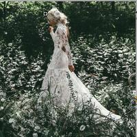 Bohemia Long Sleeves Open Back Lace Wedding Dresses, Retro Wedding Dresses - Thumbnail 1