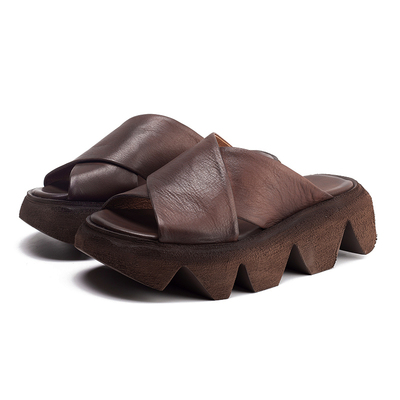 Retro polished leather women's shoes in-line platform shoes 2020 summer new cowhide slippers women's platform F5720