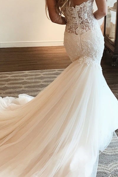 Mermaid Wedding Dresses Bridal Gown with Appliques Lace