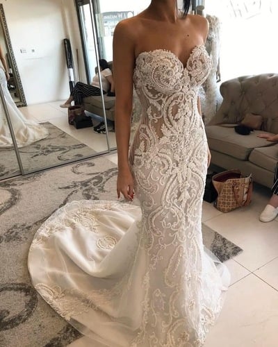 Luxurious Mermaid Wedding Dresses Bridal Gown with Appliques Lace