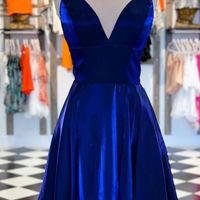 Simple A-Line V Neck Royal Blue Velvet Short Homecoming Dresses Under 100 - Thumbnail 1
