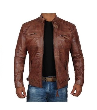 Brown Leather Jacket Cafe Racer Real Lambskin Leather Distressed Biker Jacket