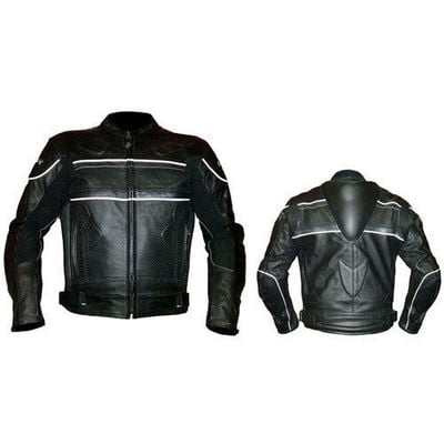 Men's Missile Style Jacket Black Leather Motorcycle Sport Racer Motorbike Zip Up