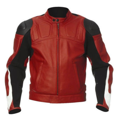 Men's Motorcycle Jackets Black Red Leather Racing Biker Protective Sports Zipper