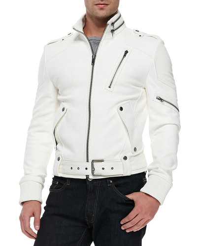 MENS WHITE LEATHER JACKET, MEN BIKER LEATHER JACKET