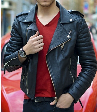 Leather Skin Men Black Authentic Cow Skin Biker Motorcycle Leather Jacket