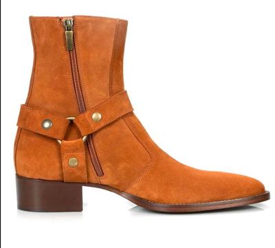 Elegant Handmade Bespoke Tan Side Zipper Ankle High Suede Boots