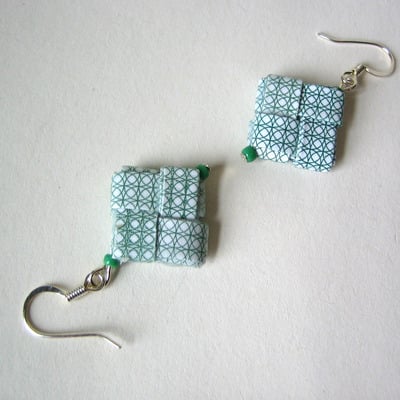 Green  Eco-Chic Earrings Made With Rescued Security Envelopes