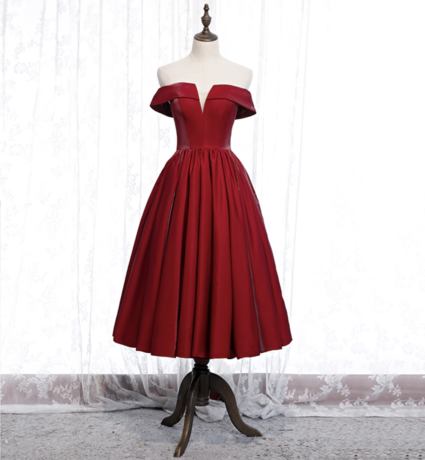 Burgundy satin short prom dress party dress