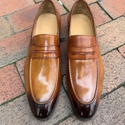 Classic Two Tone Penny Loafer Handmade Leather Party Wear Shoes For Men