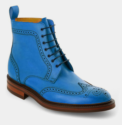 Mens New Blue Leather Fancy Ankle WingTip Formal Boot