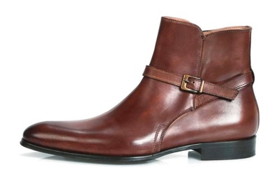 Handmade Brown Ankle High Leather Buckle Boots for Men