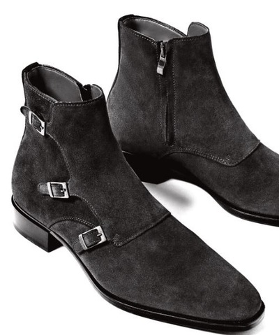 Men's Handmade Pure Black Suede Stylish Chukka Strap Boots for Men