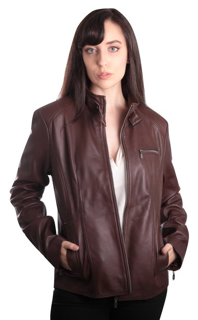 Women Leather jacket Slim Fit Brown,Fashion Biker Leather Jacket