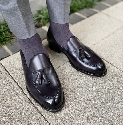 Elegant Handmade Blackish Tassels Loafer Office Wear Shoes,Men's Party Wear Shoes
