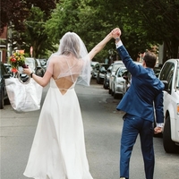 A-line V-neck Spaghetti Straps Backless Rhinestones Wedding Dresses - Thumbnail 2