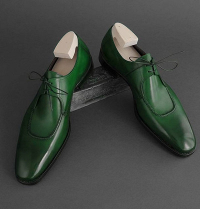 Handmade Men Green Leather Chukka Lace Up Shoes