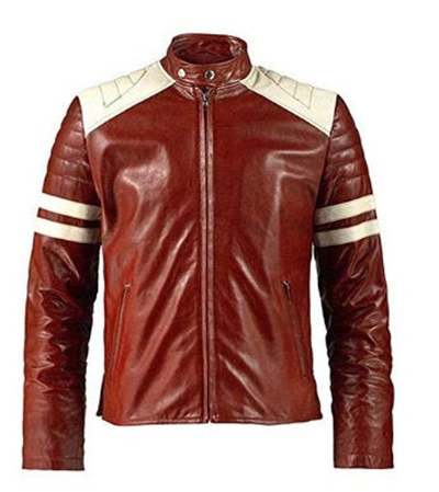 Mens Fight Club Mayhem Retro Deep Red Genuine Leather Jacket