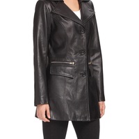 Fully Handmade Products Prepared From Genuine Leather Black Color Coat, Women Black Long Coat Style - Thumbnail 1