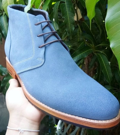 Christmas Luxury Decent Blue Chelsea Handmade Suede Lace Up Boot,Men's Formal Boot