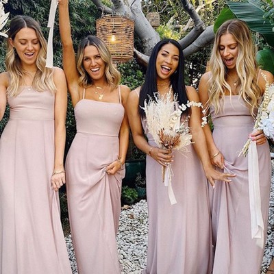 A-line spaghetti strap tied back chiffon long bridesmaid dress - Thumbnail 3