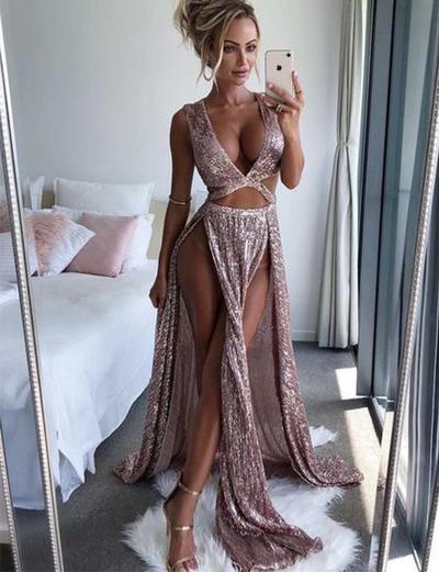 Hot Sexy Pink Prom Dresses Split Front Red Evening Party Dresses,04