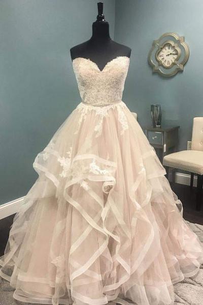 Champagne tulle strapless long evening dress, sweet 16th prom dress,06