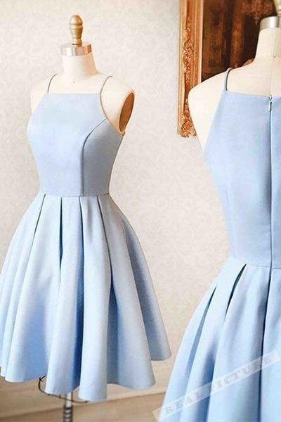 Light blue satin simple short dress,mini dress for teens,12