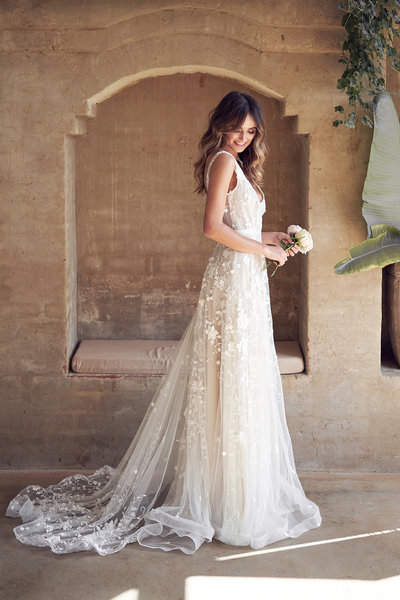 Simple Wedding Dresses,V Back Lace Bridal Dresses,A-line Bridal Gowns,Beach Boho Wedding Gowns,20