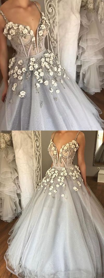 2020 Spring gray tulle spaghetti straps sexy long beaded evening dress with 3D flowers,28