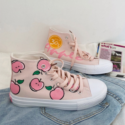 Cute fruit high-top ulzzang sneakers learn hand-painted canvas shoes sneakers