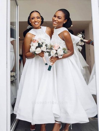 Ankle Length Bridesmaid Dresses with Appliques