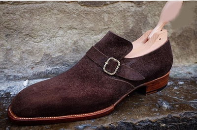 Christmas Sale Chocolaty Beans Mixture Suede Men's Single Monk Strap Handmade Shoes Best For Events