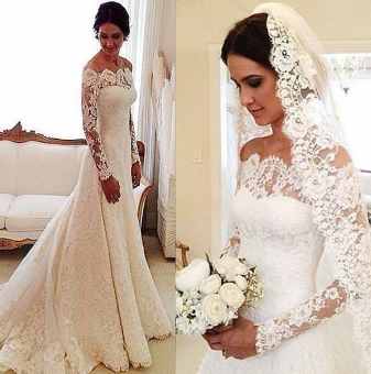 Lace Long Sleeves Wedding Dresses Off Shoulder Elegant A-line Bridal Dresses,33