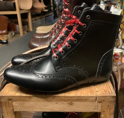 Luxury Black Handmade Made On Order Ankle High Leather Sole Boot