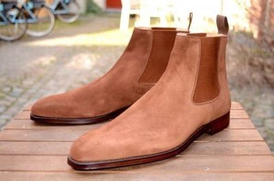 Classic Handmade Camel Brown Suede Ankle High Chelsea Adult Boot,Formal Wear Boot For Men
