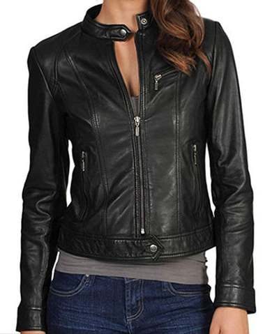 Women's Bomber Moto Biker Lambskin Leather Jacket Zipper closure Soft Stylish Slimfit Black