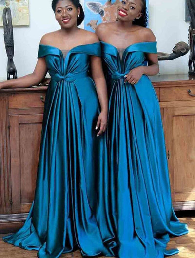 Off the Shoulder Long Bridesmaid Dresses with Bowknot