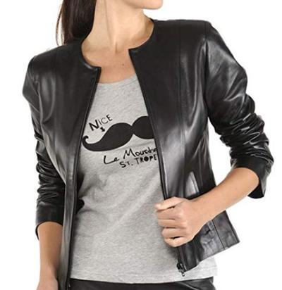 Women's Bomber Moto Biker Lambskin Leather Jacket Zipper closure Soft Stylish Slimfit Black