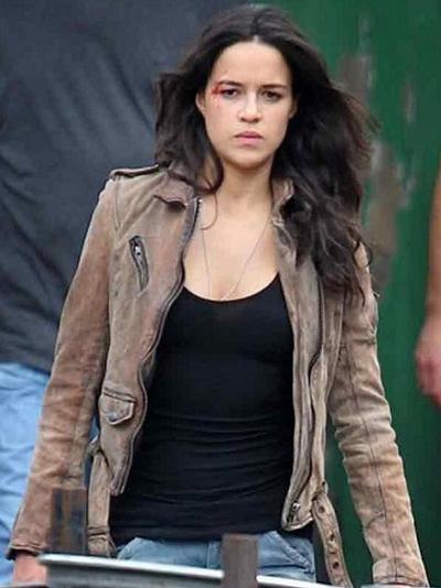 Fast & Furious 7 Michelle Rodriguez Distressed Jacket Viscose Lining Zipper Cuff
