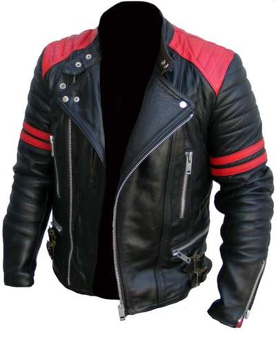 HANDMADE Brando Classic Jacket for Man Real Black & RED Leather Jacket for Man Motorbike Jacket for Men Leather Jacket Red Stripe