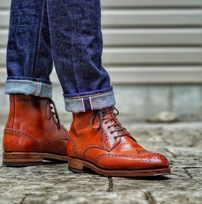 Handmade Tan Brown Wing Tip Brogue Lace Up Boot, Men's Leather Ankle Boot