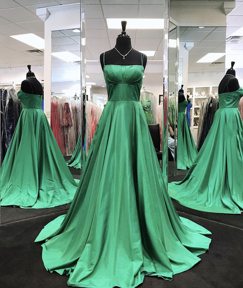 Green satin long prom dress simple evening dress